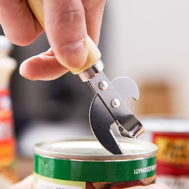 Safe Easy Manual Wood Handle Metal Can Opener Beer Bottle Opener