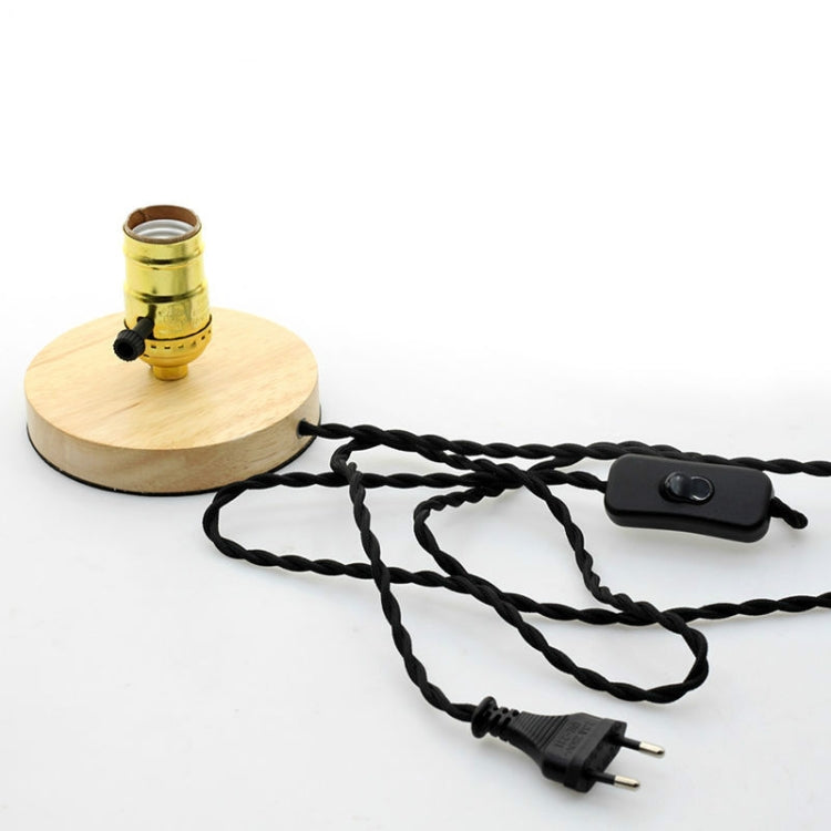 Retro Desktop Decoration Solid Wood E27 Base Lamp Holder without Light Source, EU Plug