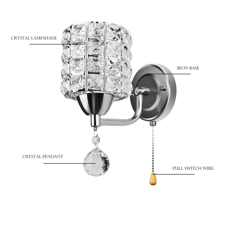 Modern Wall Hanging Crystal Lamp Pendant Wire Switch without Light Bulb, AC 220V(Silver)