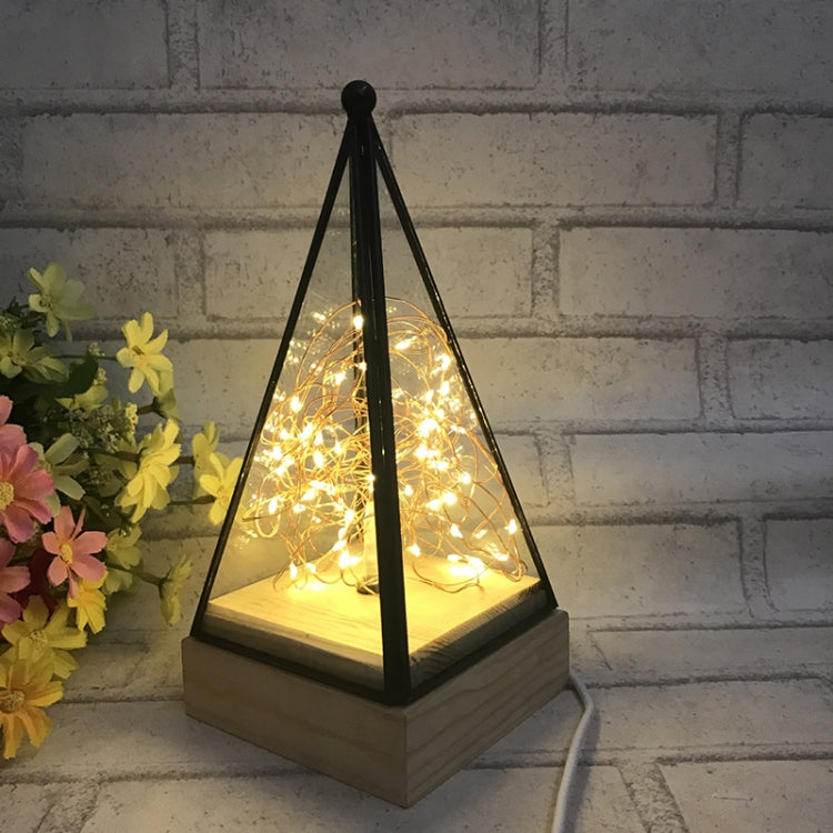 Power Switch Button LED Night Light Wooden Floor Lamp Triangle Tower Glass Table Lamp Bedroom Living Room Home Decoration Fixtures Lighting