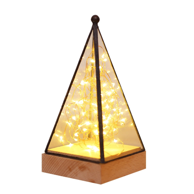 Power Switch Button LED Night Light Wooden Floor Lamp Triangle Tower Glass Table Lamp Bedroom Living Room Home Decoration Fixtures Lighting