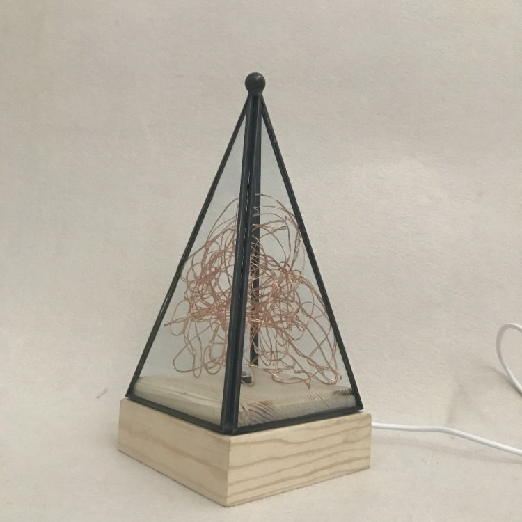 Power Switch Button LED Night Light Wooden Floor Lamp Triangle Tower Glass Table Lamp Bedroom Living Room Home Decoration Fixtures Lighting