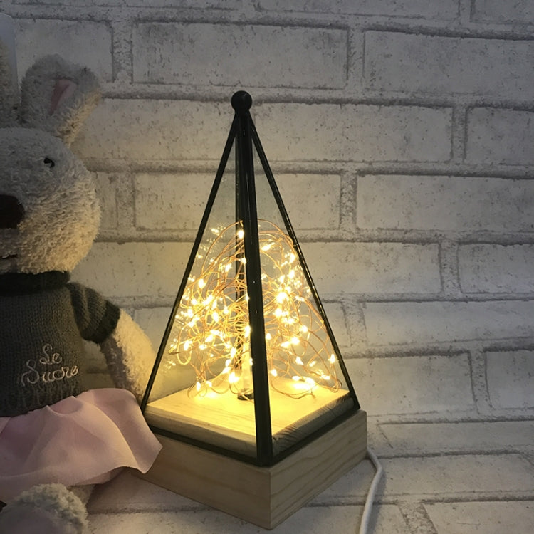 Power Switch Button LED Night Light Wooden Floor Lamp Triangle Tower Glass Table Lamp Bedroom Living Room Home Decoration Fixtures Lighting