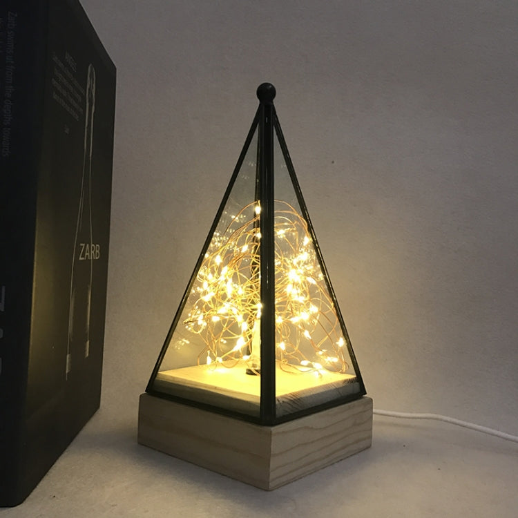 Power Switch Button LED Night Light Wooden Floor Lamp Triangle Tower Glass Table Lamp Bedroom Living Room Home Decoration Fixtures Lighting