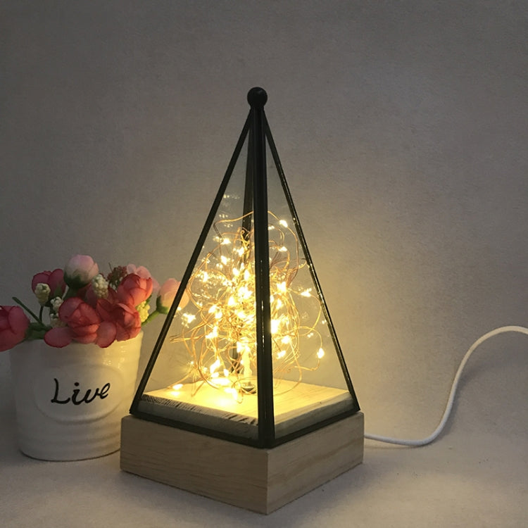 Power Switch Button LED Night Light Wooden Floor Lamp Triangle Tower Glass Table Lamp Bedroom Living Room Home Decoration Fixtures Lighting