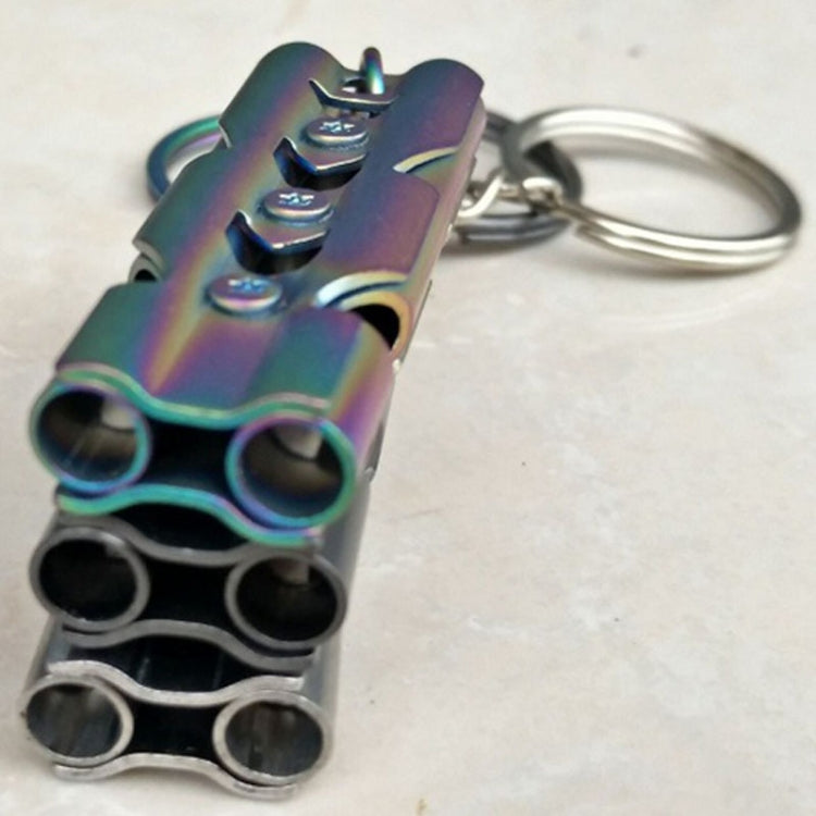 Outdoor High-decibel Stainless Steel Self-protection Double Tube Survival Whistle with Key Ring(Black)