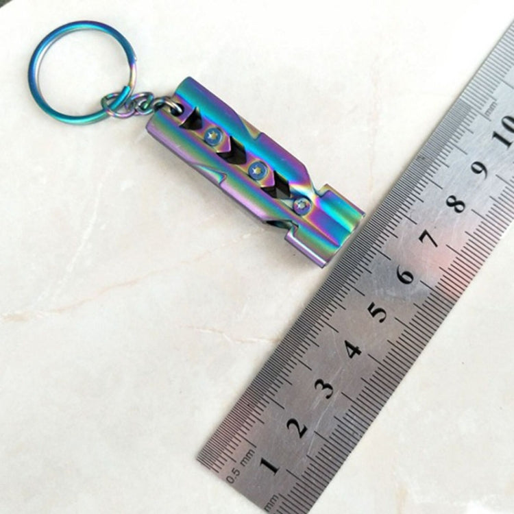 Outdoor High-decibel Stainless Steel Self-protection Double Tube Survival Whistle with Key Ring(Black)