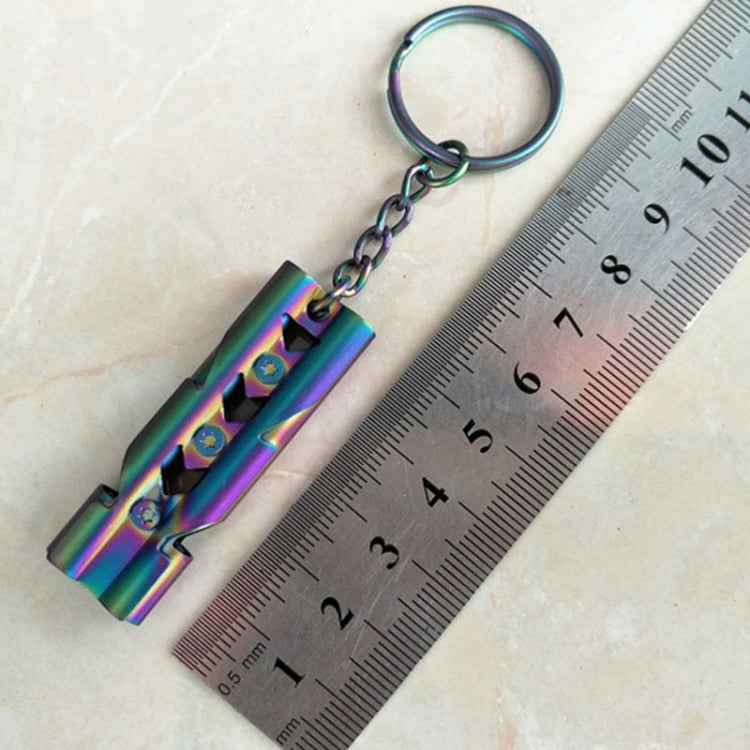Outdoor High-decibel Stainless Steel Self-protection Double Tube Survival Whistle with Key Ring(Black)