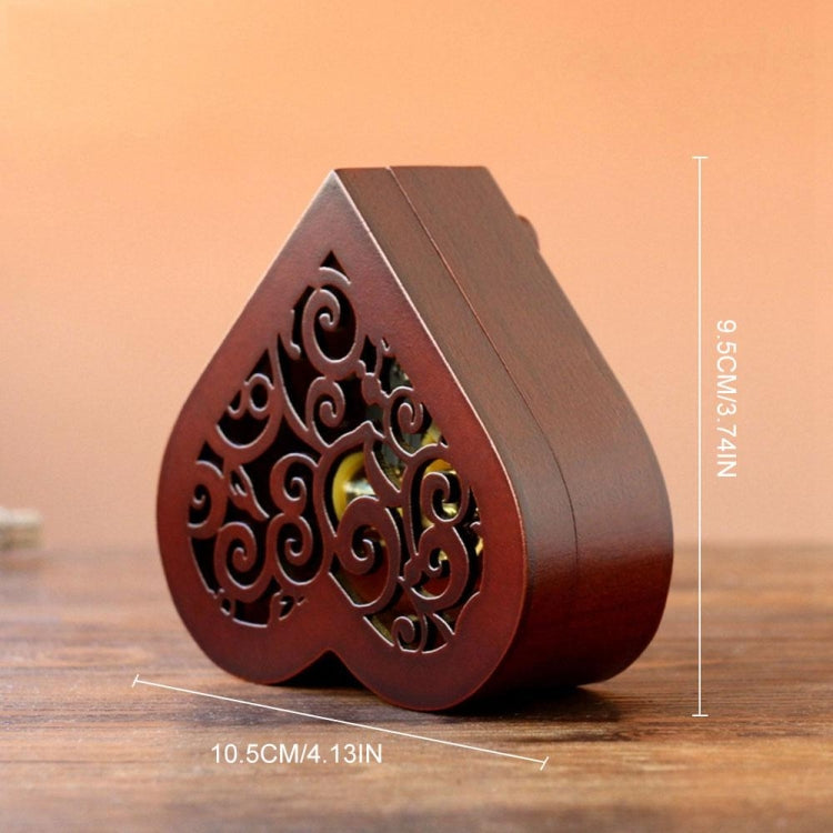 2 PCS Creative Heart Shaped Vintage Wood Carved Mechanism Musical Box Wind Up Music Box Gift, Golden Movement