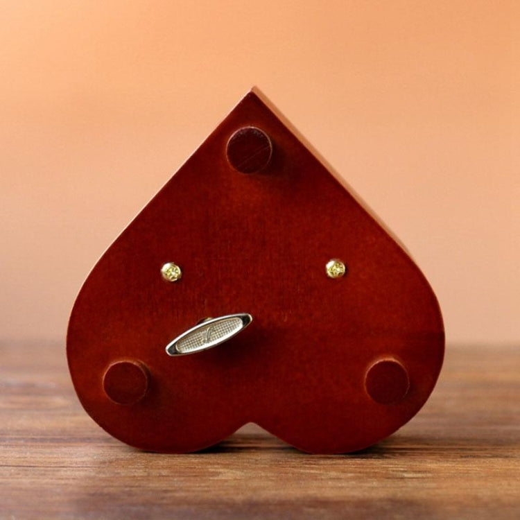 2 PCS Creative Heart Shaped Vintage Wood Carved Mechanism Musical Box Wind Up Music Box Gift, Golden Movement