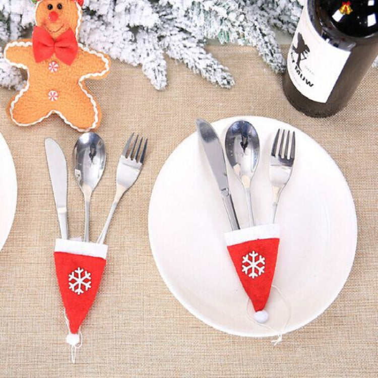 2 Bags Merry Christmas Knife Fork Tableware Holder Snowflakes Christmas Hat Christmas Decorations(Red)