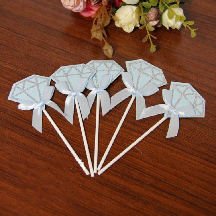 5 Packs Diamond Cake Birthday Inserted Card Wedding Party Dessert Table Decoration Supplies