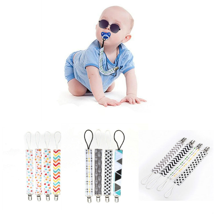4 PCS/Set   Baby Pacifier Chain Clip Cotton Double Printed Pacifier Chain