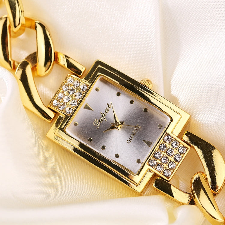 Square Dial Diamond Plated Hollow Alloy Bracelet Strap Quartz Watch for Women