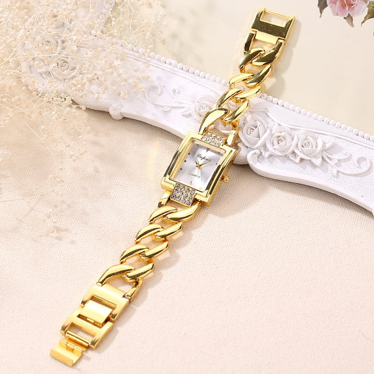 Square Dial Diamond Plated Hollow Alloy Bracelet Strap Quartz Watch for Women
