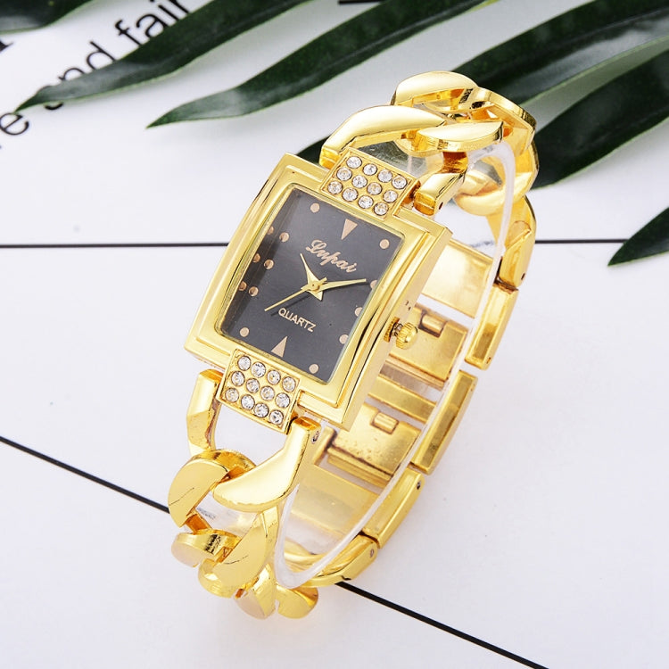 Square Dial Diamond Plated Hollow Alloy Bracelet Strap Quartz Watch for Women