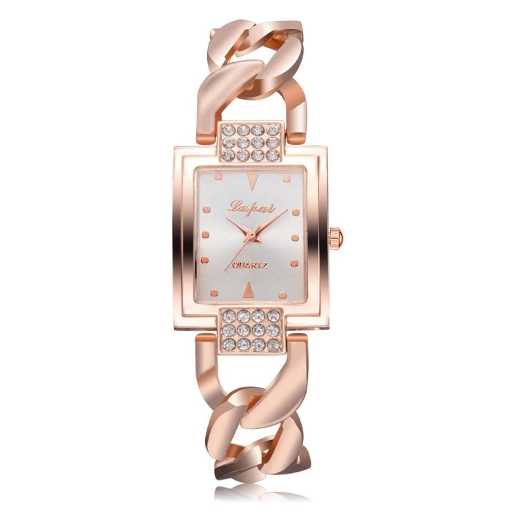 Square Dial Diamond Plated Hollow Alloy Bracelet Strap Quartz Watch for Women