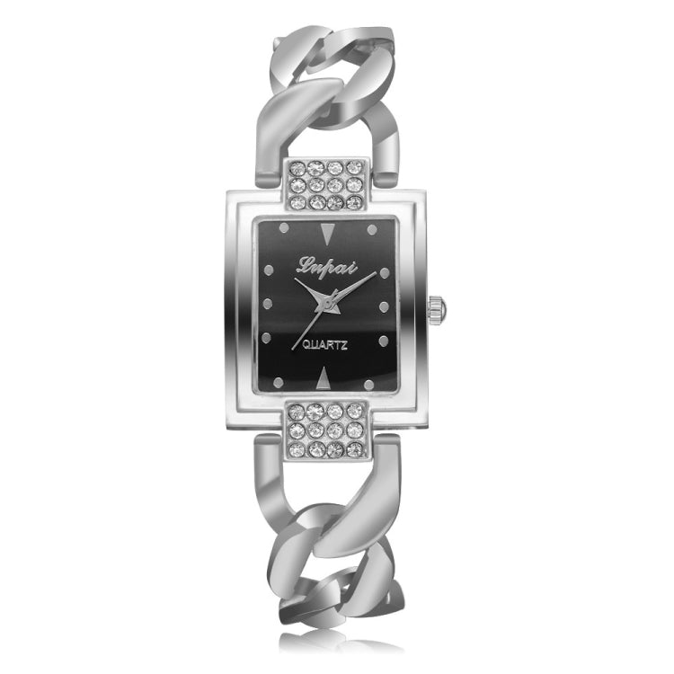 Square Dial Diamond Plated Hollow Alloy Bracelet Strap Quartz Watch for Women