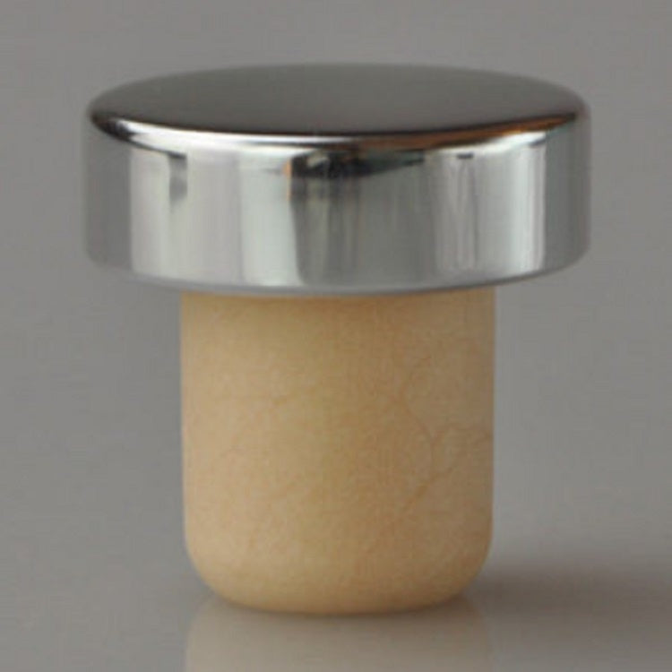 2 PCS Polymer Wine Stopper Cork Oak Stoppers with Metal Iron Cover, Color:Silver