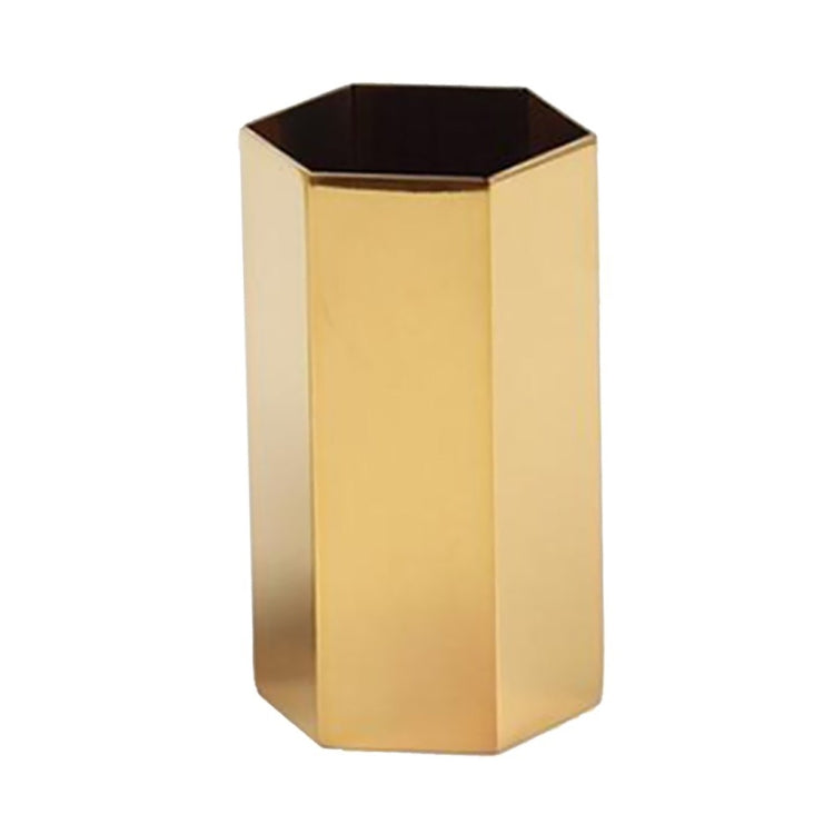 Home Office Hexagon Gold Flower Vase Pen Holder Desktop Storage Container