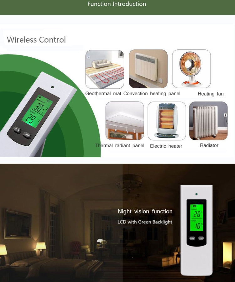 Digital RF Wireless Thermostat Room Temperature Controller  Heating and Cooling function with Remote Control + LCD backlight