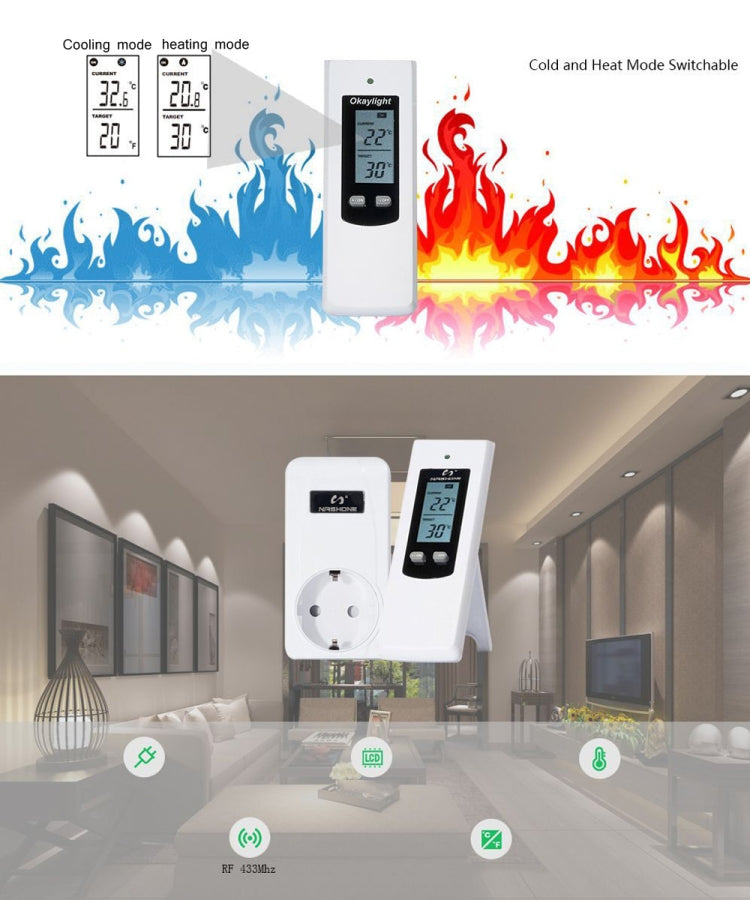 Digital RF Wireless Thermostat Room Temperature Controller  Heating and Cooling function with Remote Control + LCD backlight
