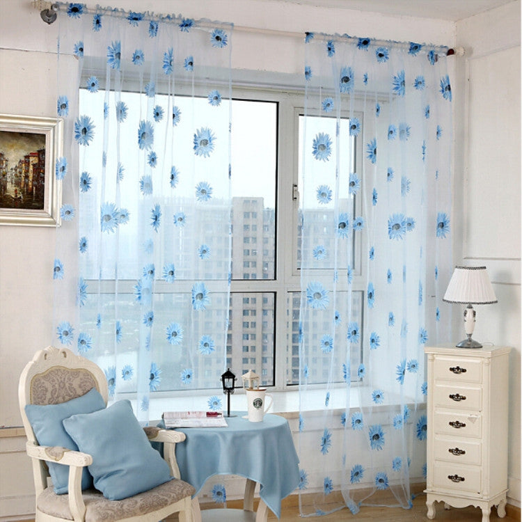 2 PCS Sunflower Voile Curtain Kitchen Balcony Curtains for Living Room Decoration, Size:1x2m Rod Processing
