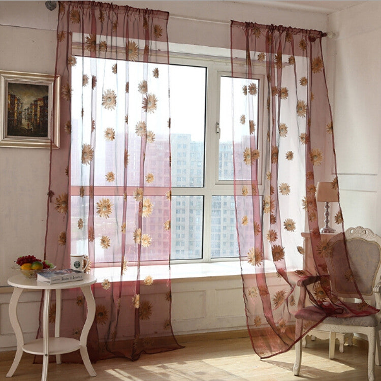 2 PCS Sunflower Voile Curtain Kitchen Balcony Curtains for Living Room Decoration, Size:1x2.7m   Rod Processing