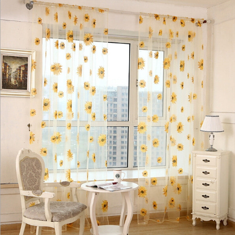 2 PCS Sunflower Voile Curtain Kitchen Balcony Curtains for Living Room Decoration, Size:1x2.7m   Rod Processing