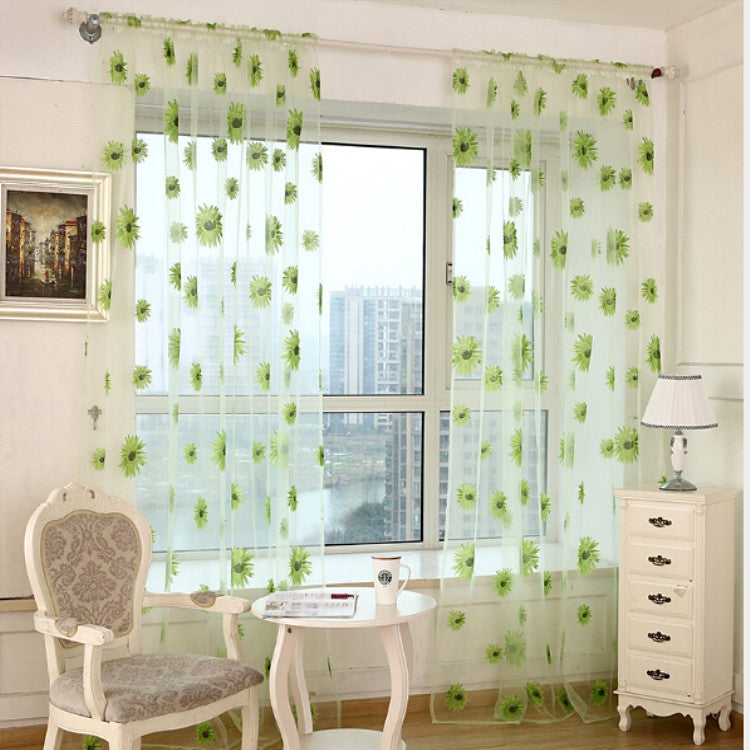 2 PCS Sunflower Voile Curtain Kitchen Balcony Curtains for Living Room Decoration, Size:2x2.7m   Rod Processing