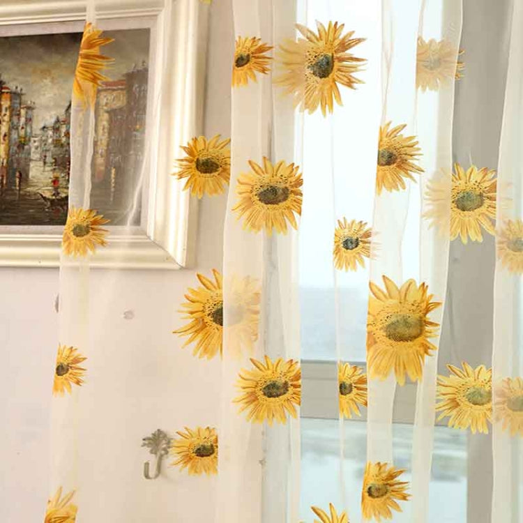 2 PCS Sunflower Voile Curtain Kitchen Balcony Curtains for Living Room Decoration, Size:2x2.7m   Rod Processing
