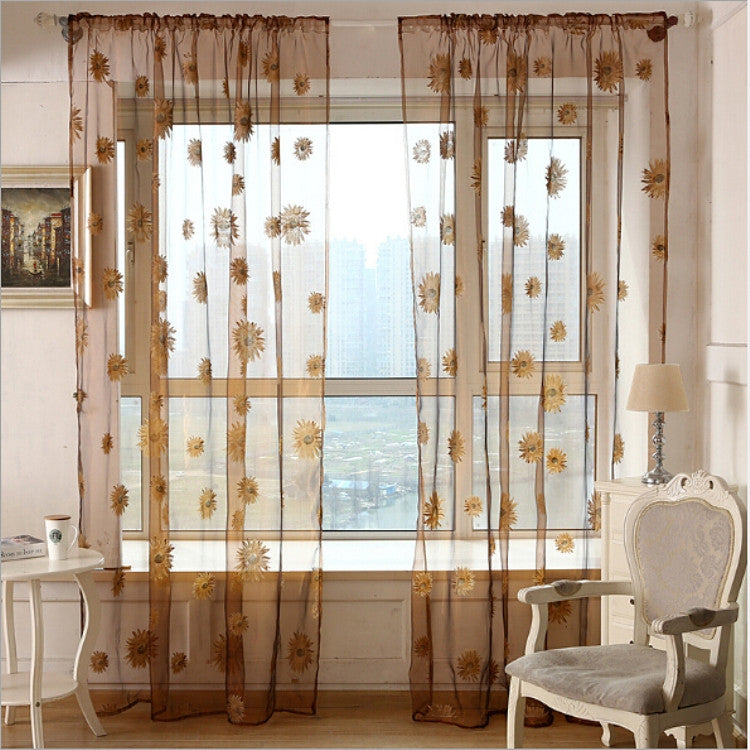 2 PCS Sunflower Voile Curtain Kitchen Balcony Curtains for Living Room Decoration, Size:2x2.7m   Rod Processing