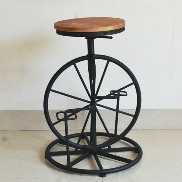 Retro Industrial Style Leisure Wrought Iron Bicycle Type Solid Wood Chair Lift