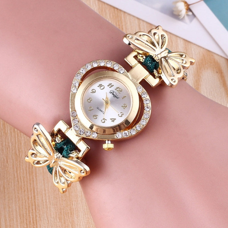 Women Heart Shaped Dial Diamond Stainless Steel Butterfly Bracelet Watch