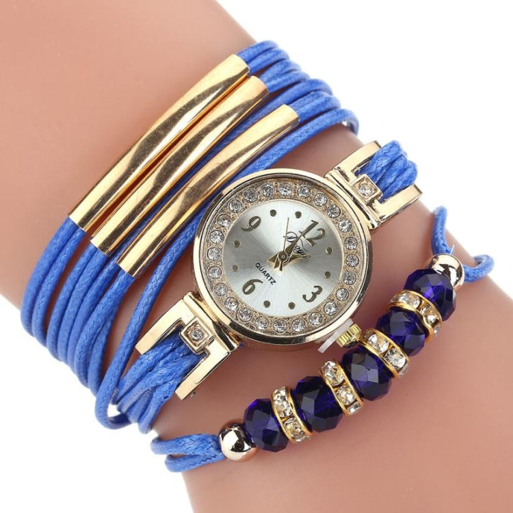 Leather Belt Rhinestone Circle Bracelet Quartz Watch for Women