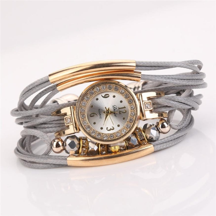 Leather Belt Rhinestone Circle Bracelet Quartz Watch for Women