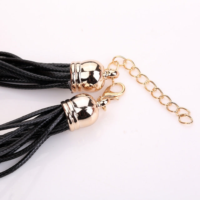 Leather Belt Rhinestone Circle Bracelet Quartz Watch for Women