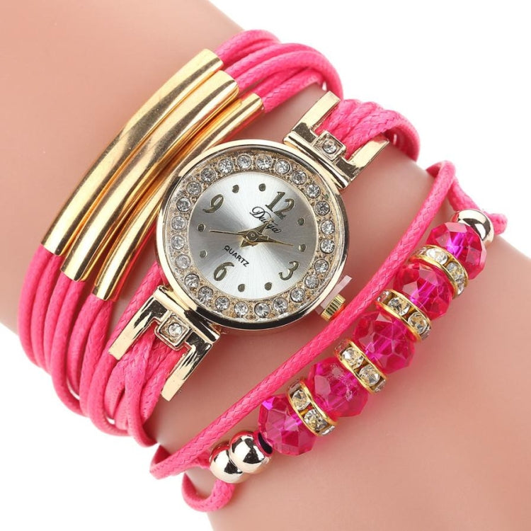 Leather Belt Rhinestone Circle Bracelet Quartz Watch for Women