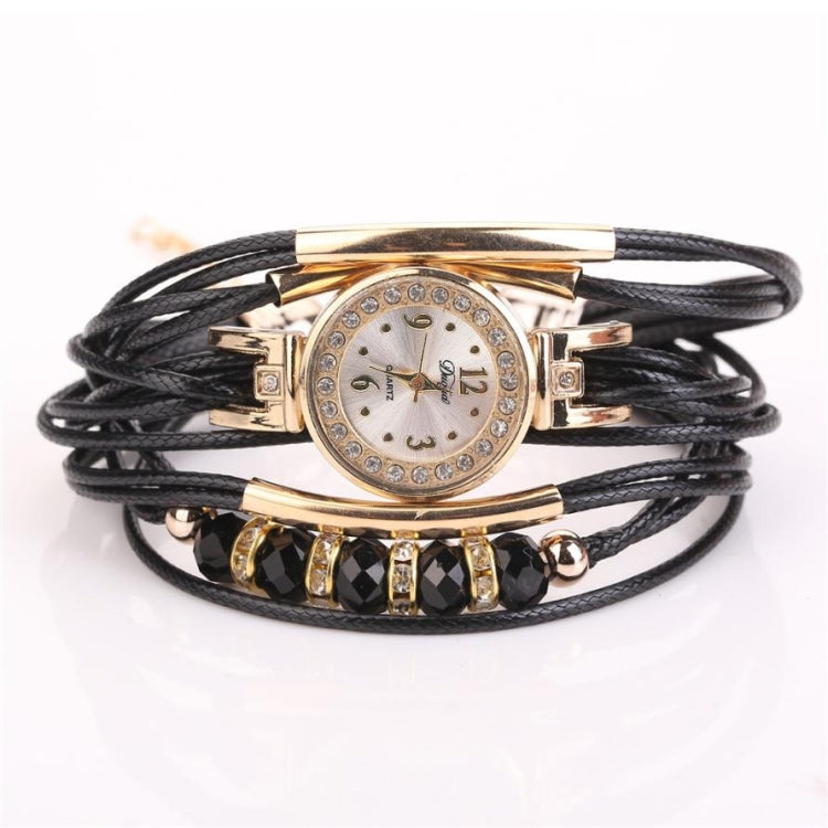 Leather Belt Rhinestone Circle Bracelet Quartz Watch for Women
