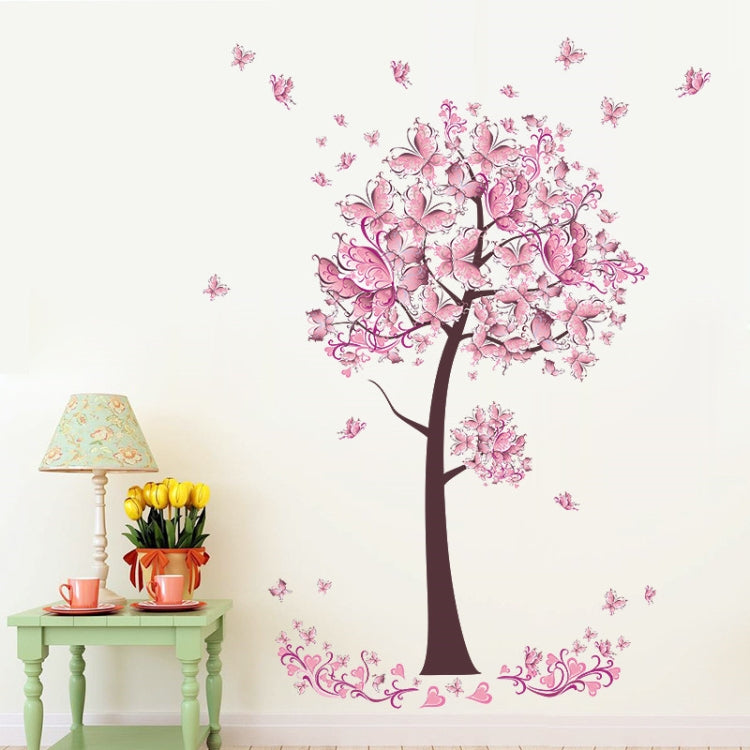 2 PCS Tree Flower Floral Butterflies Wall Stickers Decals Living Room Bedroom TV Sofa Background Decor Wall Decals Mural