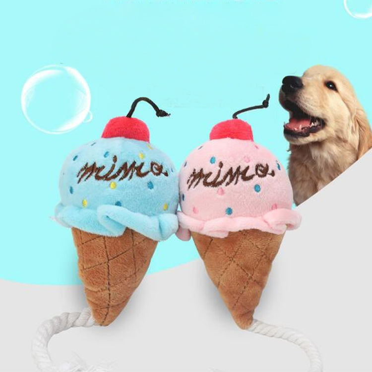 2 PCS Dog Plush Squeak Toy Pet Cat Chew Ice Cream Play Toys