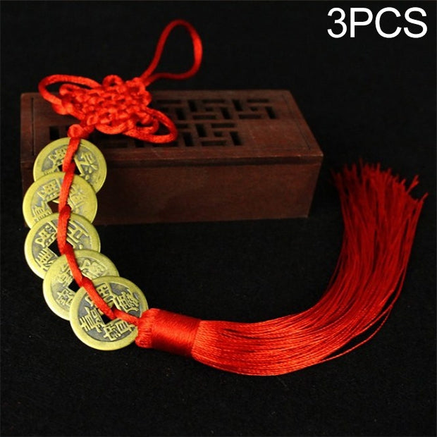 3 PCS Chinese Knot Old Copper Coin Mascot Car Hanging Decoration, Specification:Five Coins