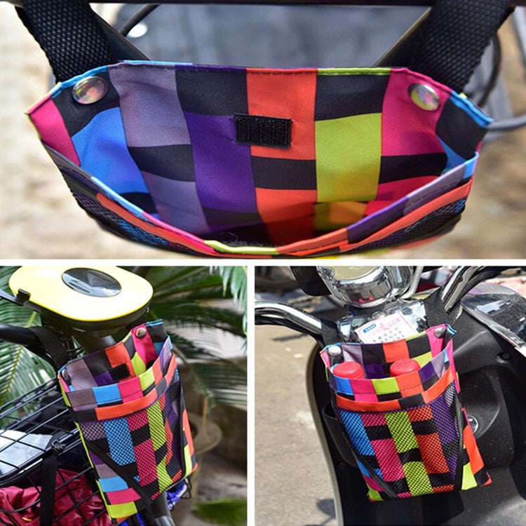 Electric Motorcycle Storage Bag Small Bicycle Front Handle Storage Bag, Color:Small Black Pink Stripe