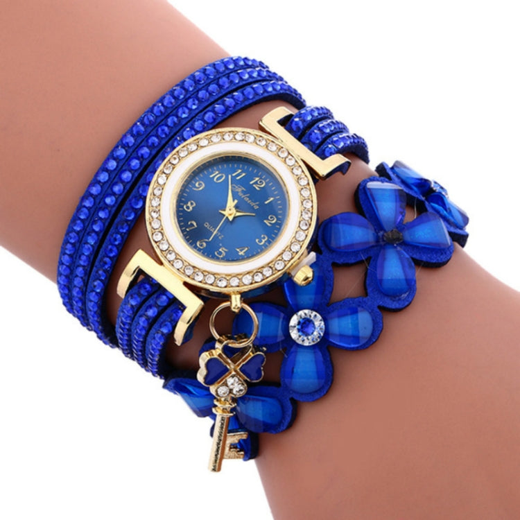 FULAIDA Round Dial Diamond Flower Bracelet Watch with Flower Shape Key Pendant
