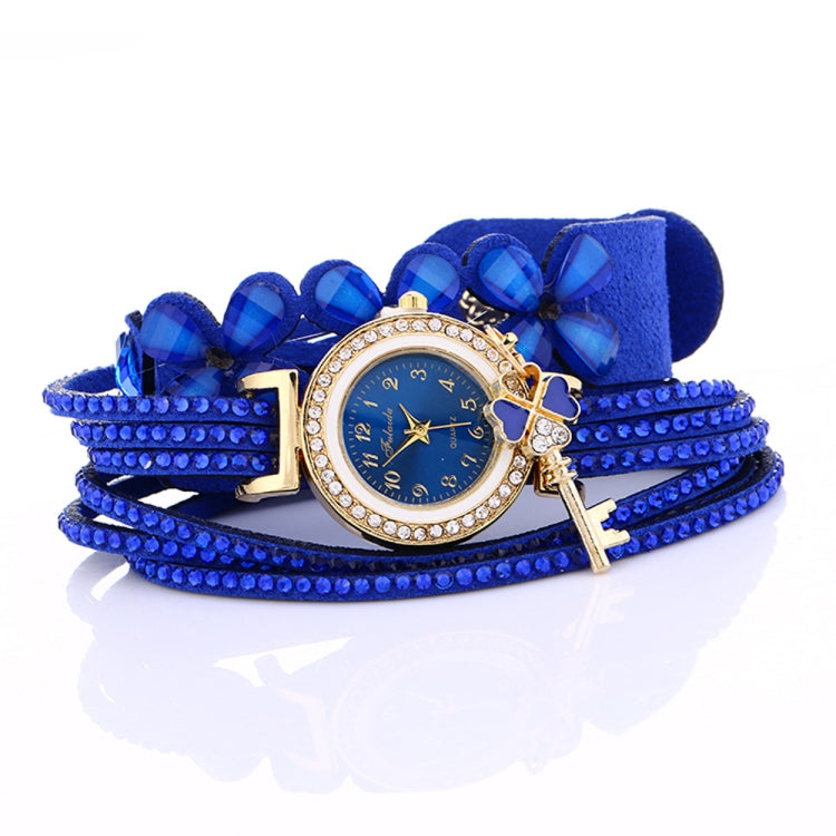 FULAIDA Round Dial Diamond Flower Bracelet Watch with Flower Shape Key Pendant