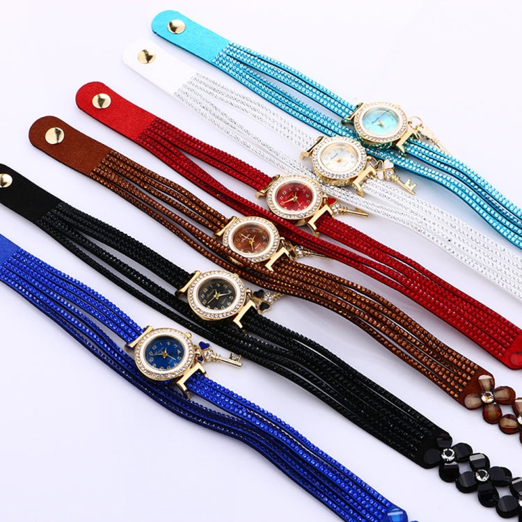 FULAIDA Round Dial Diamond Flower Bracelet Watch with Flower Shape Key Pendant