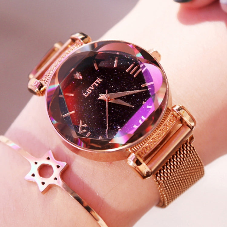 LSVTR Rhombus Mirror Diamond Starry Sky Dial PU Leather Strap Watch for Women