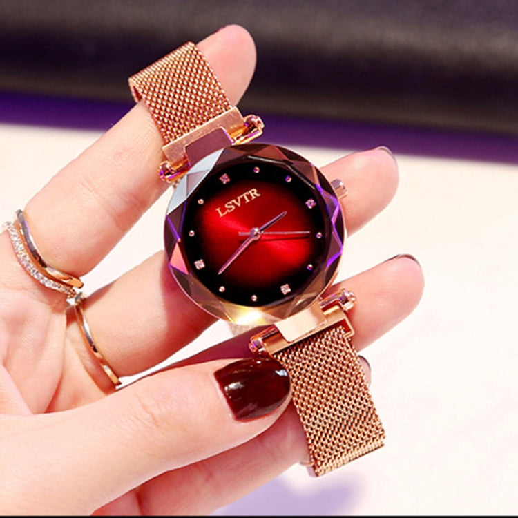 LSVTR Rhombus Mirror Diamond Starry Sky Dial PU Leather Strap Watch for Women