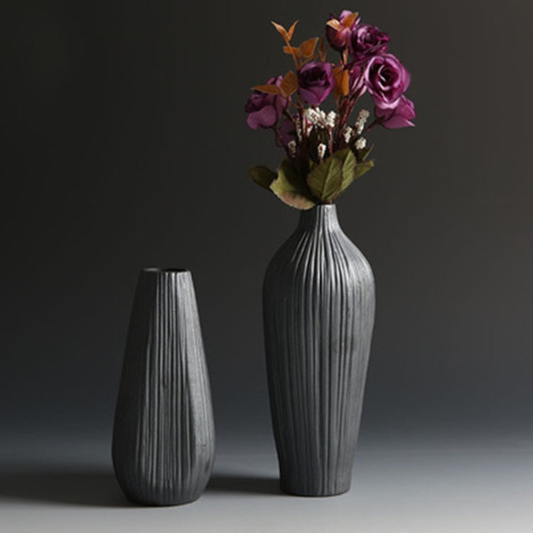 Black Ceramic Vase Retro Vase Container Gradient Handmade Ceramic Vase, Style:Full Bottle