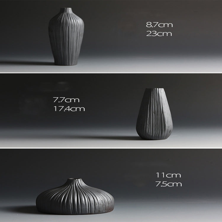 Black Ceramic Vase Retro Vase Container Gradient Handmade Ceramic Vase, Style:Full Bottle